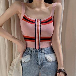 Contrast Trim Zip-up Knit Camisole