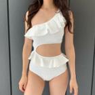 One-shoulder Cutout Ruffled Swimsuit