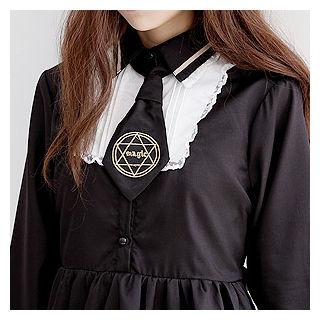 Embroidered-tie Lace-trim Empire Dress With Sash