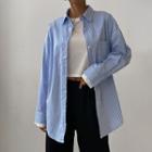Long Sleeve Collar Striped Loose-fit Shirt