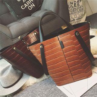 Set Of 2: Faux Leather Bucket Bag + Zip Pouch