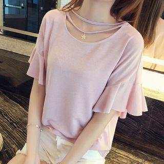 Star Pendant Short Sleeve Chiffon Blouse