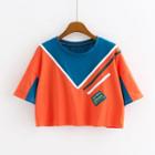 Short-sleeve Color Block Cropped T-shirt