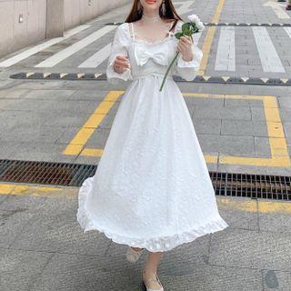 Long-sleeve Jacquard Bow Dress