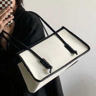 Contrast Trim Canvas Shoulder Bag Black - One Size
