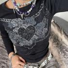 Graphic And Rhinestone Long Sleeve T-shirt