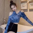 Asymmetric Tie-dyed Crop T-shirt Blue - One Size