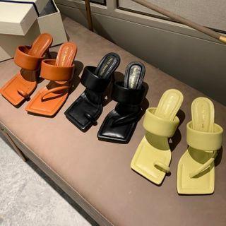 Faux Leather Loop-toe High-heel Slide Sandals