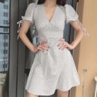 Puff Sleeve V Neck Dotted A-line Dress
