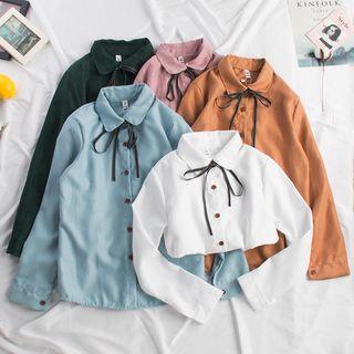 Long-sleeve Bow Accent Corduroy Shirt