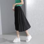 Patchwork Fray-trim Pleated Midi Skirt