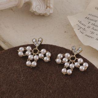 Faux Pearl Heart Dangle Earring 1 Pair - Stud Earrings - One Size