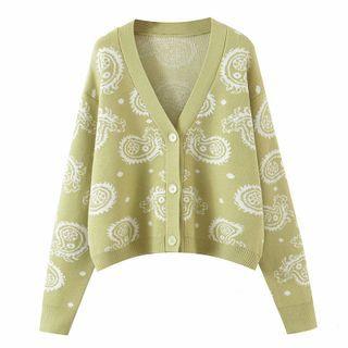Paisley Print Cardigan Paisley - Light Green - One Size