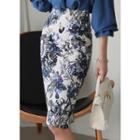 Floral Jacquard Midi Pencil Skirt