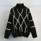 Turtleneck Rhombus Pattern Sweater