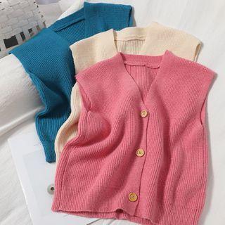 Single-breasted Rib Knit Vest