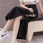 High-waist Side-slit Lace Up Denim Skirt
