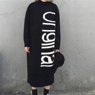 Long-sleeve Lettering Midi Knitted Dress