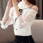 Cold-shoulder Dotted Chiffon Blouse