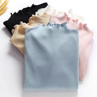 Long-sleeve Mock-neck Frill-trim Knit Top