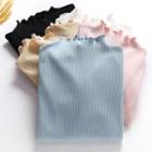 Long-sleeve Mock-neck Frill-trim Knit Top