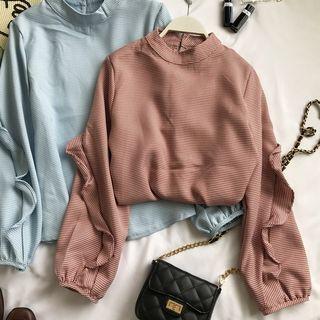 Gingham Long Bell-sleeve Blouse