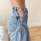 High Waist Chain Side-vent Jeans