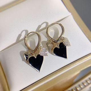 Heart Alloy Dangle Earring 1 Pair - Black & Gold - One Size