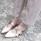 Faux Leather Ribbon Accent Strap Mules