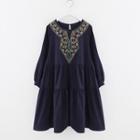 Embroidered Long Sleeve A-line Dress