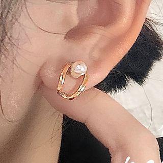 Faux Pearl Stud Earring 1 Pair - 2513a - Faux Pearl - Silver Pin - White & Silver - One Size