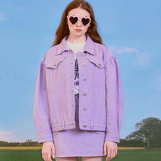 Puff-sleeve Trucker Jacket With Brooch Lavender - One Size