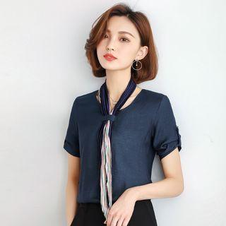 Tab-sleeve Top With Scarf