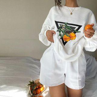 Set: Orange Print Sweatshirt + Shorts