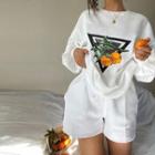 Set: Orange Print Sweatshirt + Shorts
