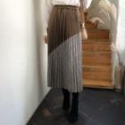 Color-block Pleated Maxi Skirt
