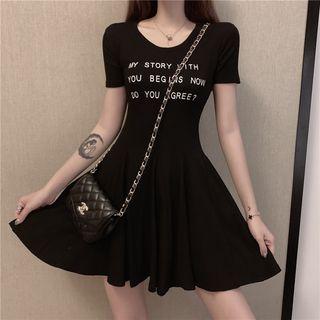 Lettering Short-sleeve Mini A-line Dress