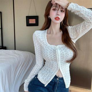 Long-sleeve Lace Zip-up Top