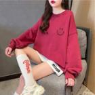 Mock Two-piece Smiley Face Embroidered Sweatshirt