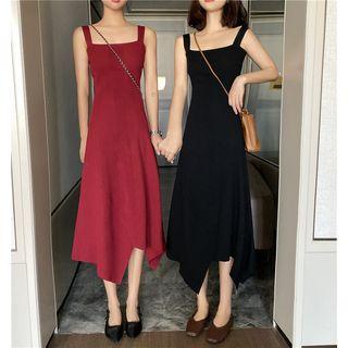 Sleeveless Asymmetric A-line Midi Knit Dress
