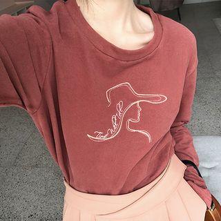 Long-sleeve Embroidered T-shirt Red - S