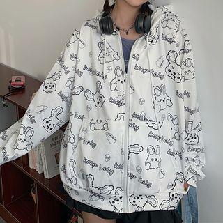 Rabbit Print Long-sleeve Zip-up Hoodie