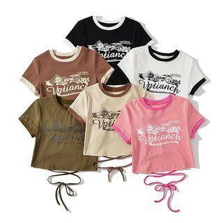 Short-sleeve Open-back Lettering T-shirt