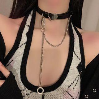 Chain Heart Choker Black - One Size