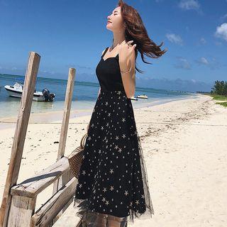 Spaghetti Strap Midi Embroidered Dress