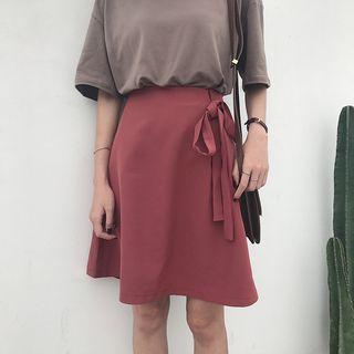 Plain Bow High-waist A-line Skirt