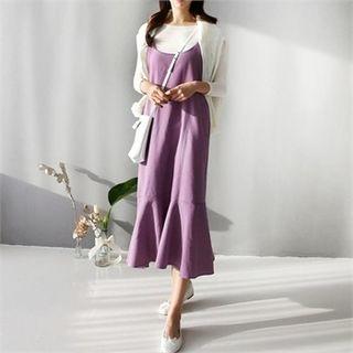 Colored Sleeveless Ruffle-hem Dress