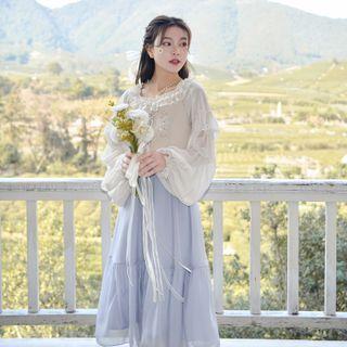 Set: Chiffon Blouse + Midi A-line Overall Dress