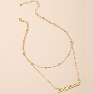 Lettering Pendant Layered Alloy Necklace Gold - One Size