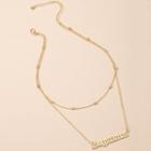 Lettering Pendant Layered Alloy Necklace Gold - One Size